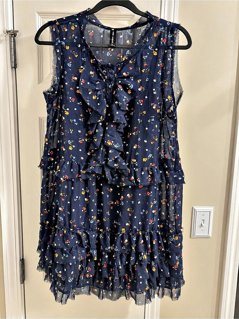 Kimchi Blue Floral Ruffle Mini Dress in Blue & Black